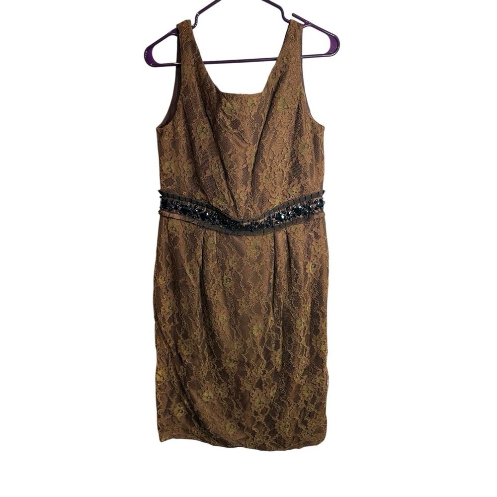 Jade Couture Bronze Lace‎ Embellished Cocktail Dress V-Back Size 10 NEW